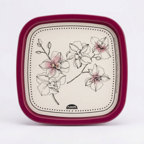 Pote Plástico Varios Diseños 580 ml FLOR BORDO