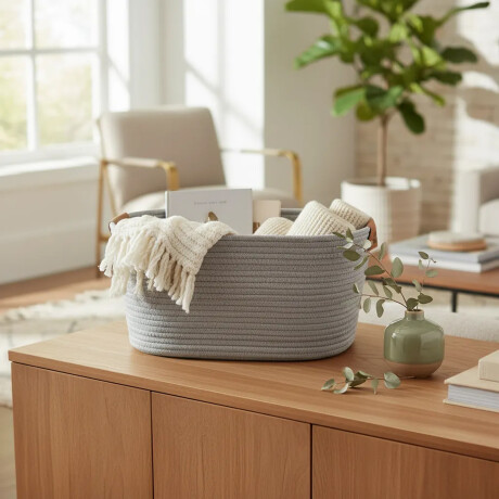 Cesto Canasto de Algodón con Asa Paramount Deco 45x30x22Cm Gris