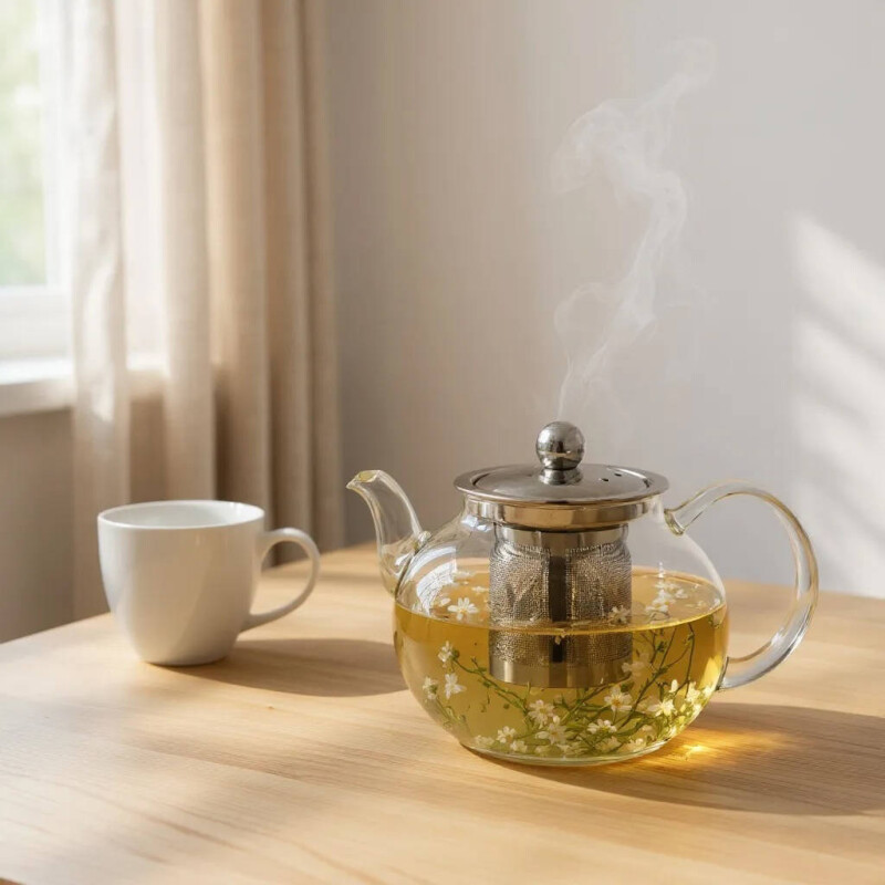 Tetera De Vidrio Borosilicato 800ml Con Filtro Acero Inoxidable Sin Color