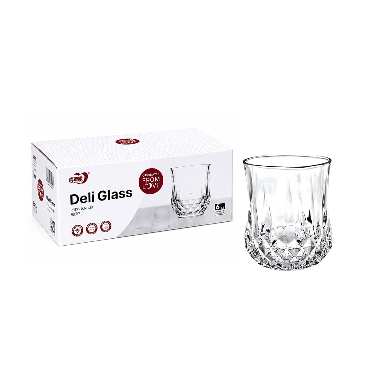 Set 6 vasos vidrio labrado 