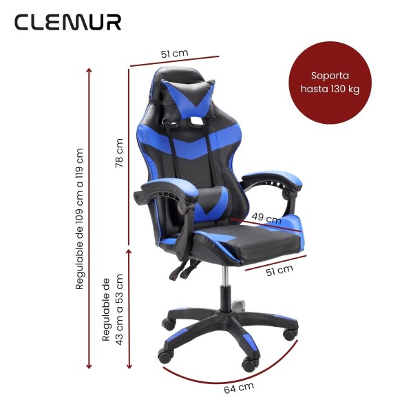 Silla Gamer Ergonómica Sillón Gaming Color Negro y Azul Silla Gamer Ergonómica Sillón Gaming Color Negro y Azul