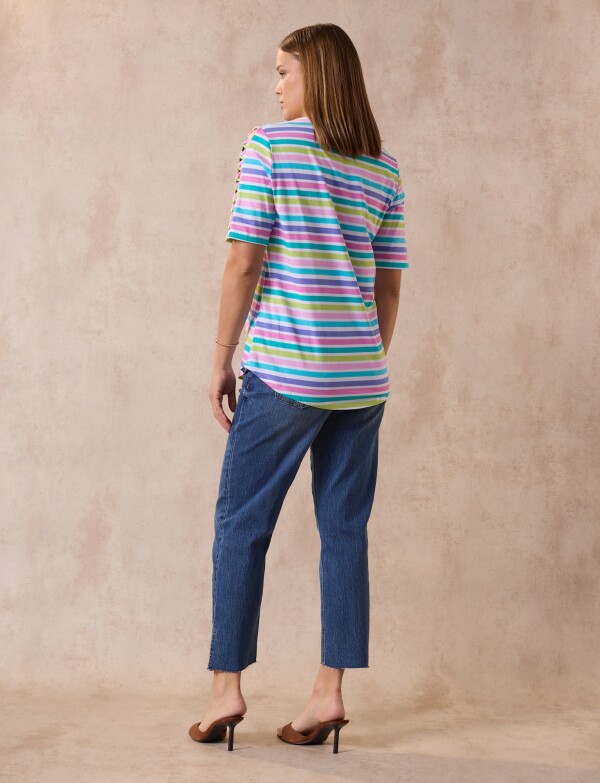 Remera Algodon Lineas MULTI/ROSA