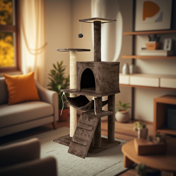Gimnasio Rascador Para Gato Torre Casa Hamaca Escalera Atrix Variante Color Marron