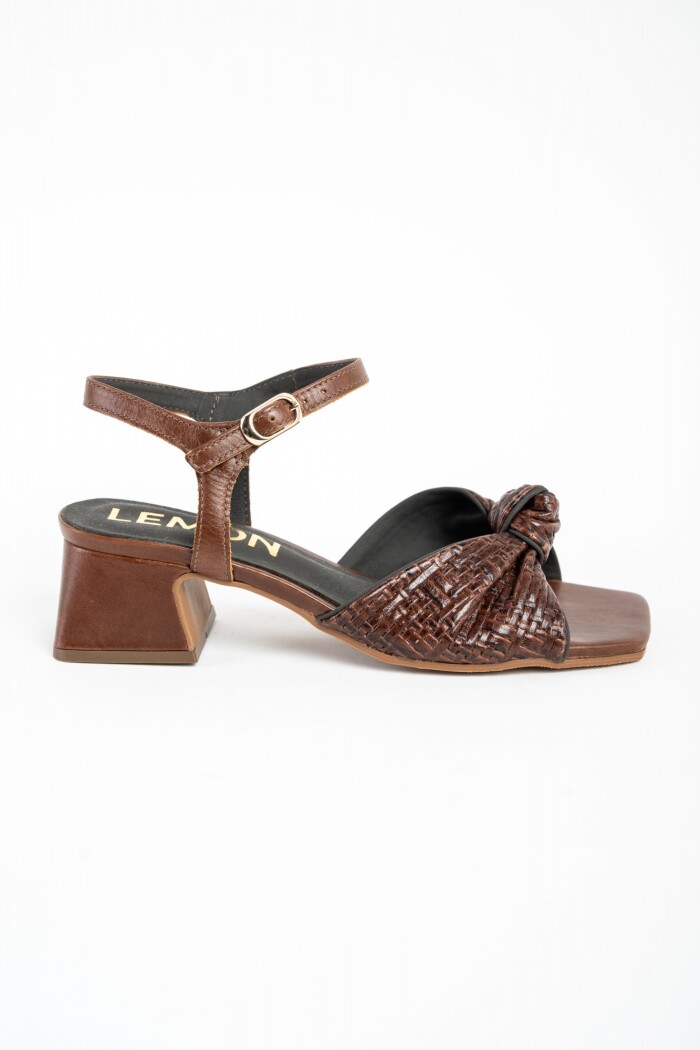 Sandalias De Cuero Taco Cuadrado Chocolate