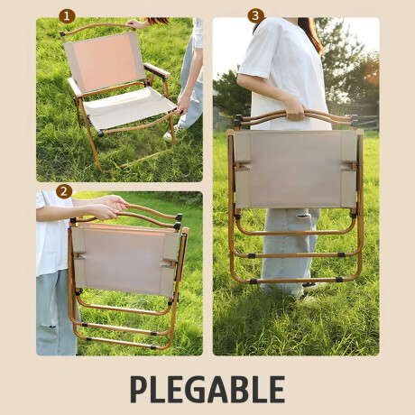 Set de Sillas X2 Plegables Metálica Apoyabrazos Madera Beige