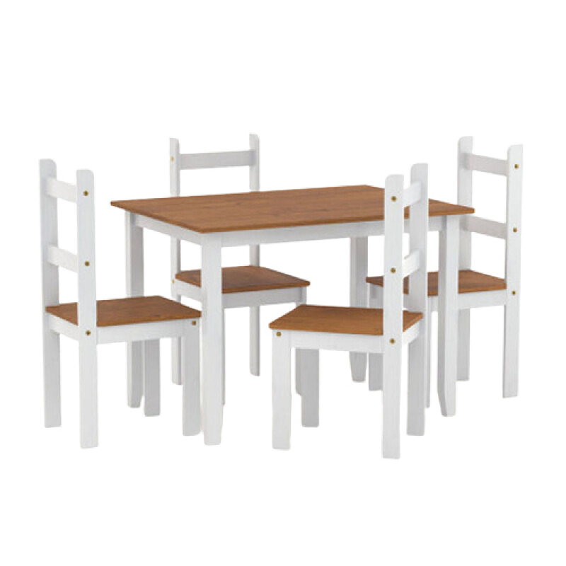 Juego de comedor madera maciza mexico 4 sillas blanco rustico - LONDRESBL Juego de comedor madera maciza mexico 4 sillas blanco rustico - LONDRESBL