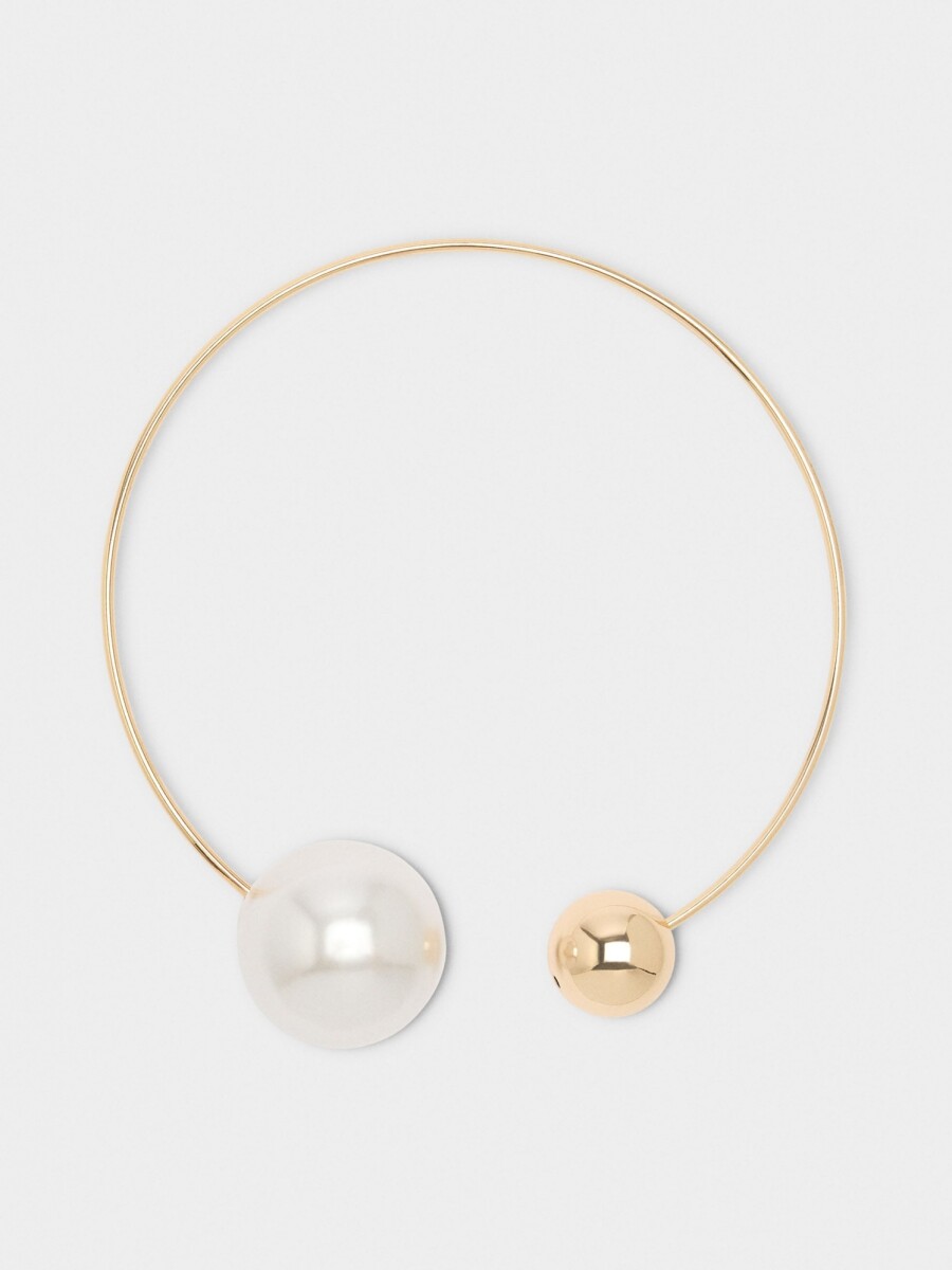Collar Rígido Con Esfera Y Perla blanco
