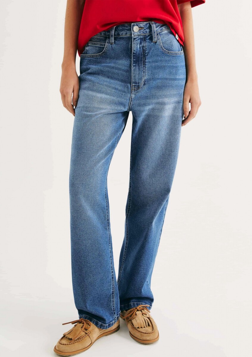 PANTALÓN RECTO DE CINTURA ALTA - AZUL 