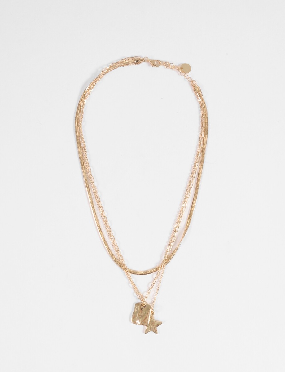 Collar triple cadena dijes - dorado 
