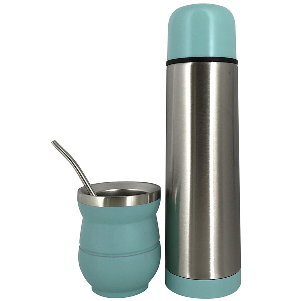 Set Termo Selecta 500ml + Mate + Bombilla Para Mate Y Bebidas Calientes - Verde Agua 