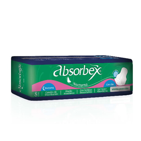 Toallas Femeninas Absorbex Nocturnas con Alas x8 | Confort y Protección Avanzada Toallas Femeninas Absorbex Nocturnas con Alas x8 | Confort y Protección Avanzada