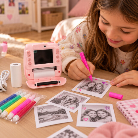 Cámara digital con pantalla e impresión instantánea Rosa