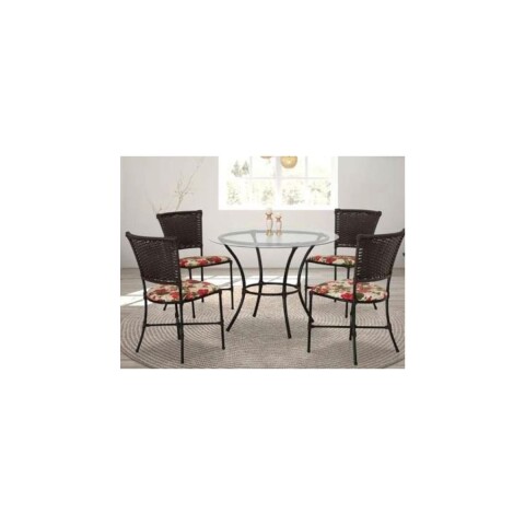 JUEGO MOSCOU 4 SILLAS CON ASIENTO TAPIZADO EN TELA FLOREADA + MESA DE VIDRIO Juego Moscou 4 Sillas Con Asiento Tapizado En Tela Floreada + Mesa De Vidrio
