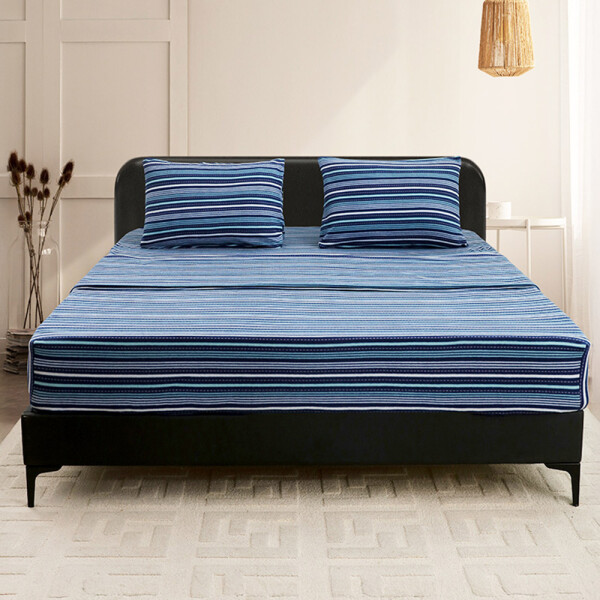 JUEGO DE SABANAS POLAR RAYAS AZULES 2 PLAZAS