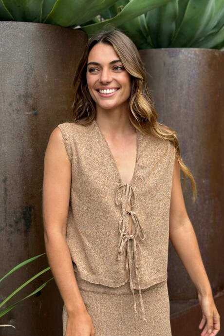 CHALECO TEJIDO EN LINO FILIPA Camel