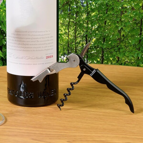 Sacacorchos Destapador Botellas Dos Tiempos Acero Inox Atrix Variante Color Negro