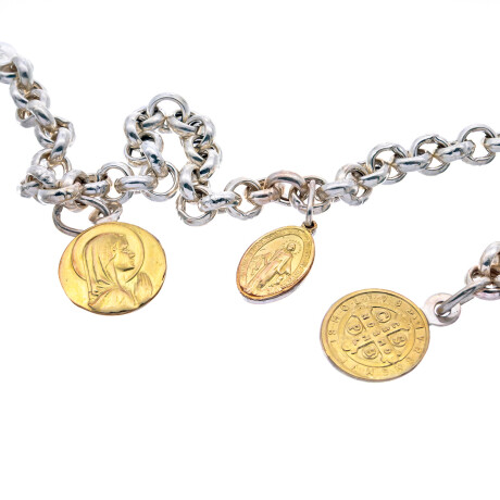 Pulsera religiosa de plata 925 y double en oro 18 ktes con imágenes. Pulsera religiosa de plata 925 y double en oro 18 ktes con imágenes.