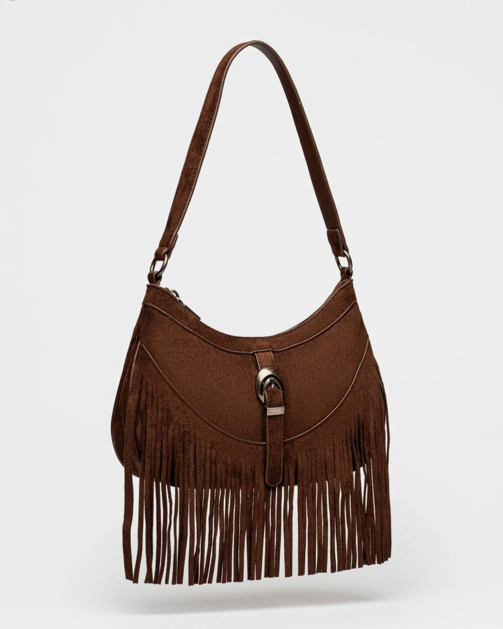 Cartera al hombro Western en efecto gamuza Chocolate