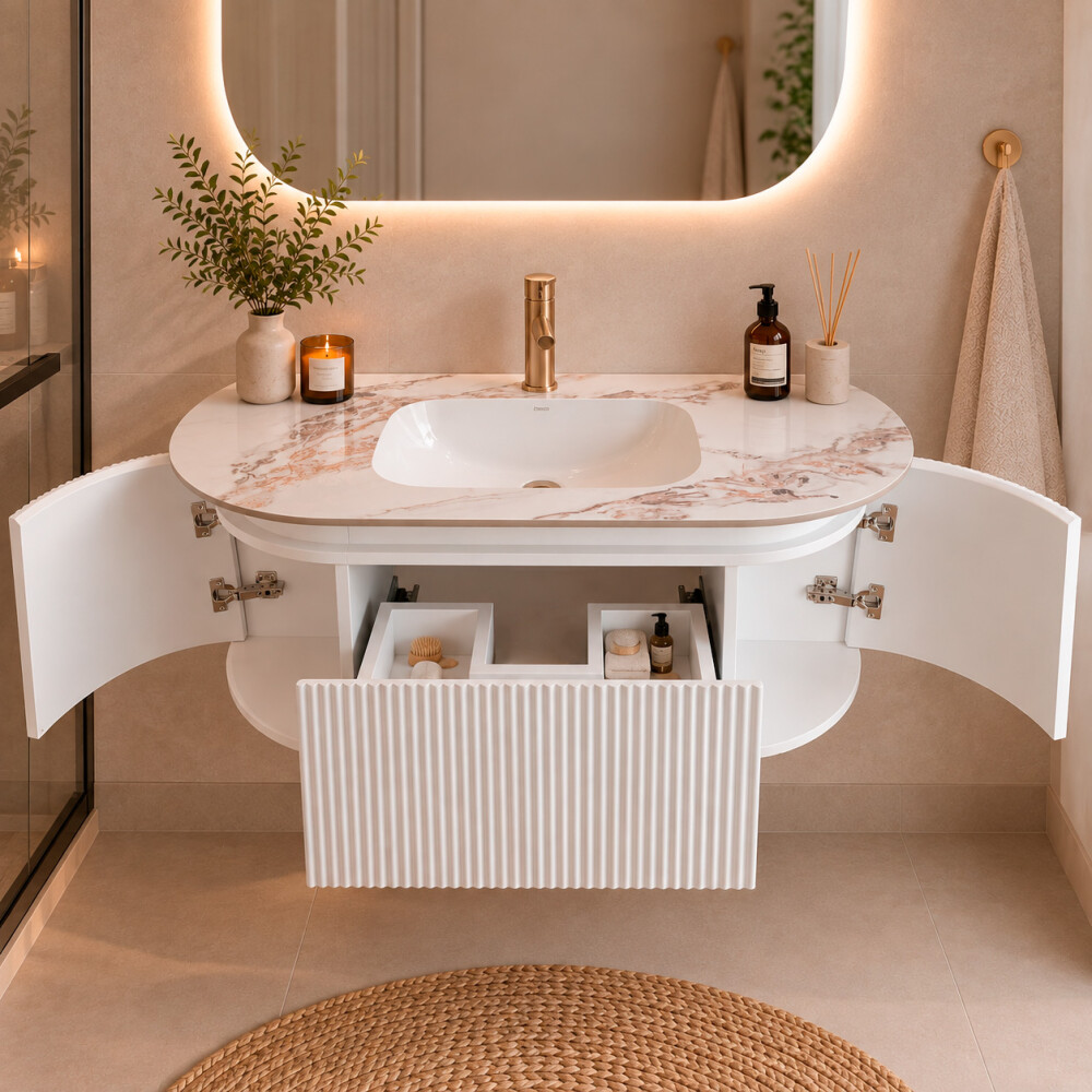 MUEBLE DE BAÑO PVC BLANCO CON ESPEJO LUZ LED MODELO LT6001-100 / MUEBLE + ESPEJO LED - 100 cm Mueble De Baño Pvc Blanco Con Espejo Luz Led Modelo Lt6001-100 / Mueble + Espejo Led - 100 Cm
