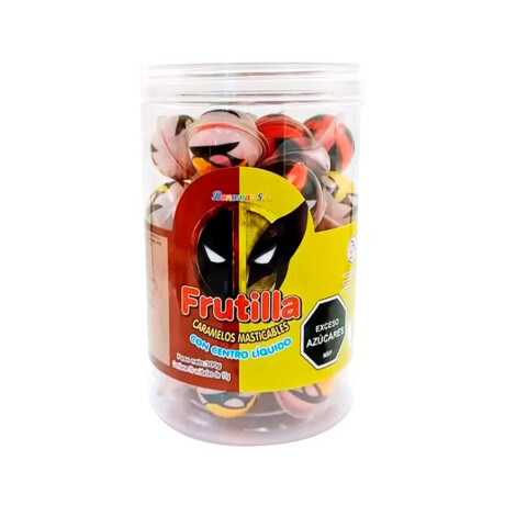 CARAMELO CAPSULAS MASTICABLE. C/LIQUIDO 30PCS, POTE 300GRS Mascara Frutilla