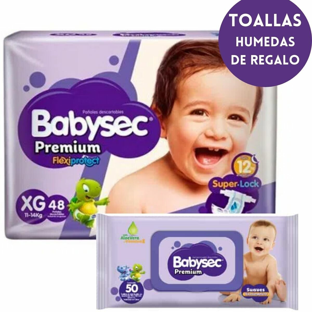 Pañales Babysec Premium Xg X48 + Toallitas Húmedas - 001 