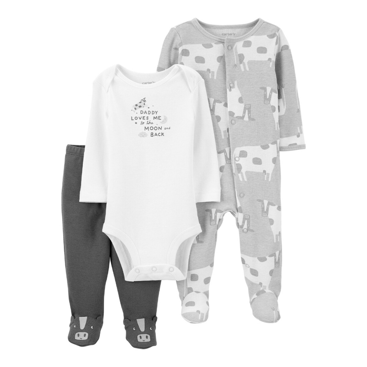 Set Carters 3 Piezas Pijama con Pie Pantalón y Body - GRIS-BLANCO 