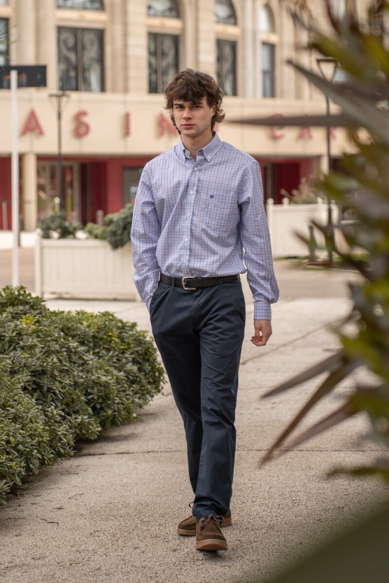 Camisa Escocesa Celeste y Blanco