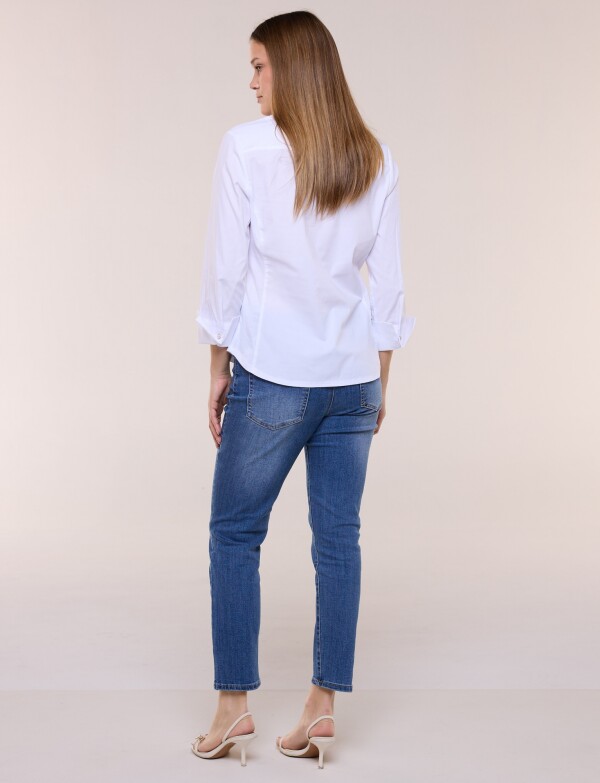 Camisa Con Laterales Elastizados Y Botones Perla BLANCO