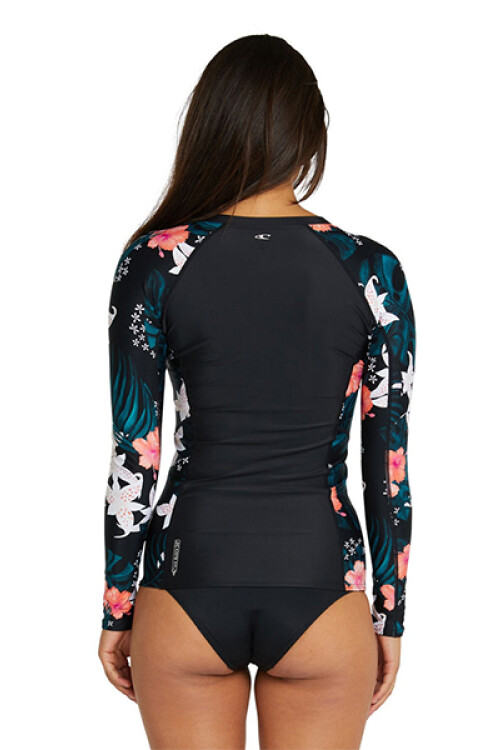 Bahia Front Zip Rash Vest · Manga Larga Hibisco Negro