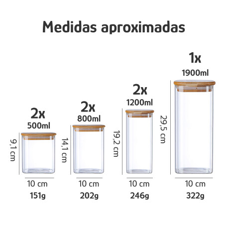 Set X7 Tarros Herméticos Cocina Tapa Bambú Organizadores Transparente