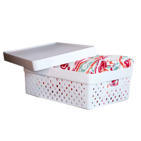 Caja Canasto Organizador Quadratta con Tapa en PP 39x29x14Cm Blanco