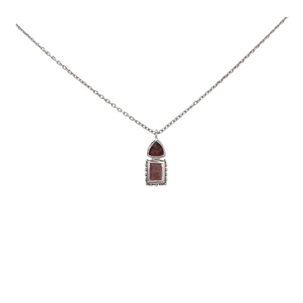 Conjunto Bindi-Plata rodinada 925-Piedra Granate y Cuarzo Cherry-CJ2032 conpiedra