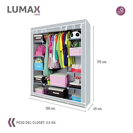 Ropero de 6 Estantes Desmontable de Caño y Tela TNT 150x45x175 Gris Claro