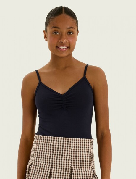 MUSCULOSA CON ESCOTE FRUNCIDO AZUL