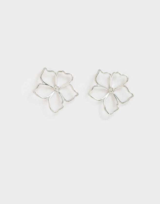 Aros Colgantes Cortos Flores Aros Colgantes Cortos De Flores - Plateado