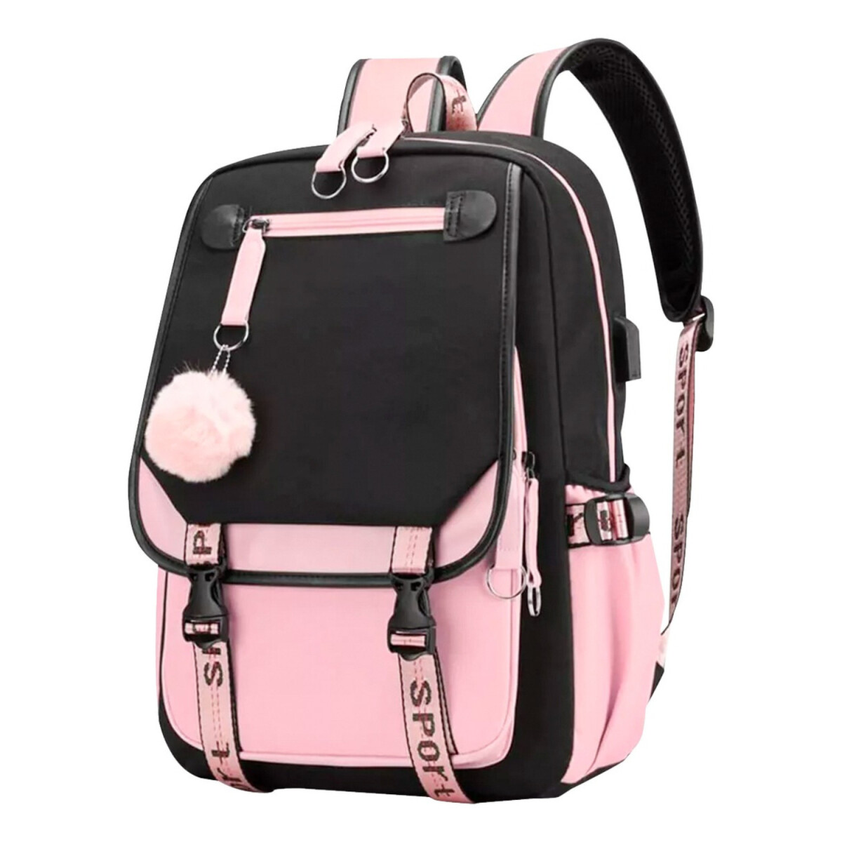 Pack x3 Mochila Kawaii Impermeable Usb Multuso Resistente - Variante Color Rosa Negro 