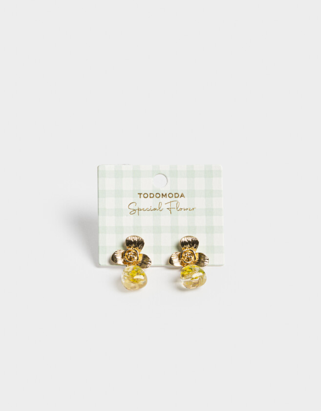 Aros Colgantes Cortos Flores atrapadas Aros - Dorado