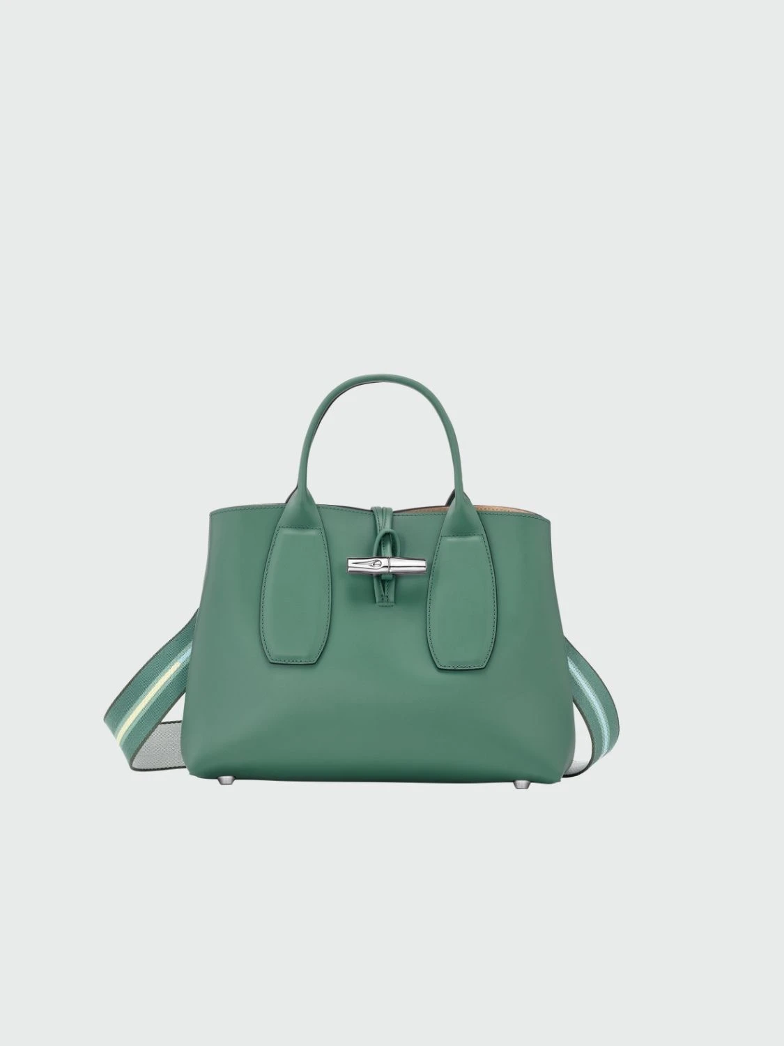 Longchamp -Cartera de cuero con gran capacidad, Roseau Aguamarina