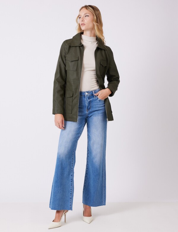 Chaqueta Eco Cuero Cinto OLIVA