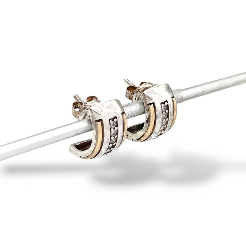 Caravanas Medio aro Zirconia-Plata y oro-Zirconia-CA5041 conpiedra