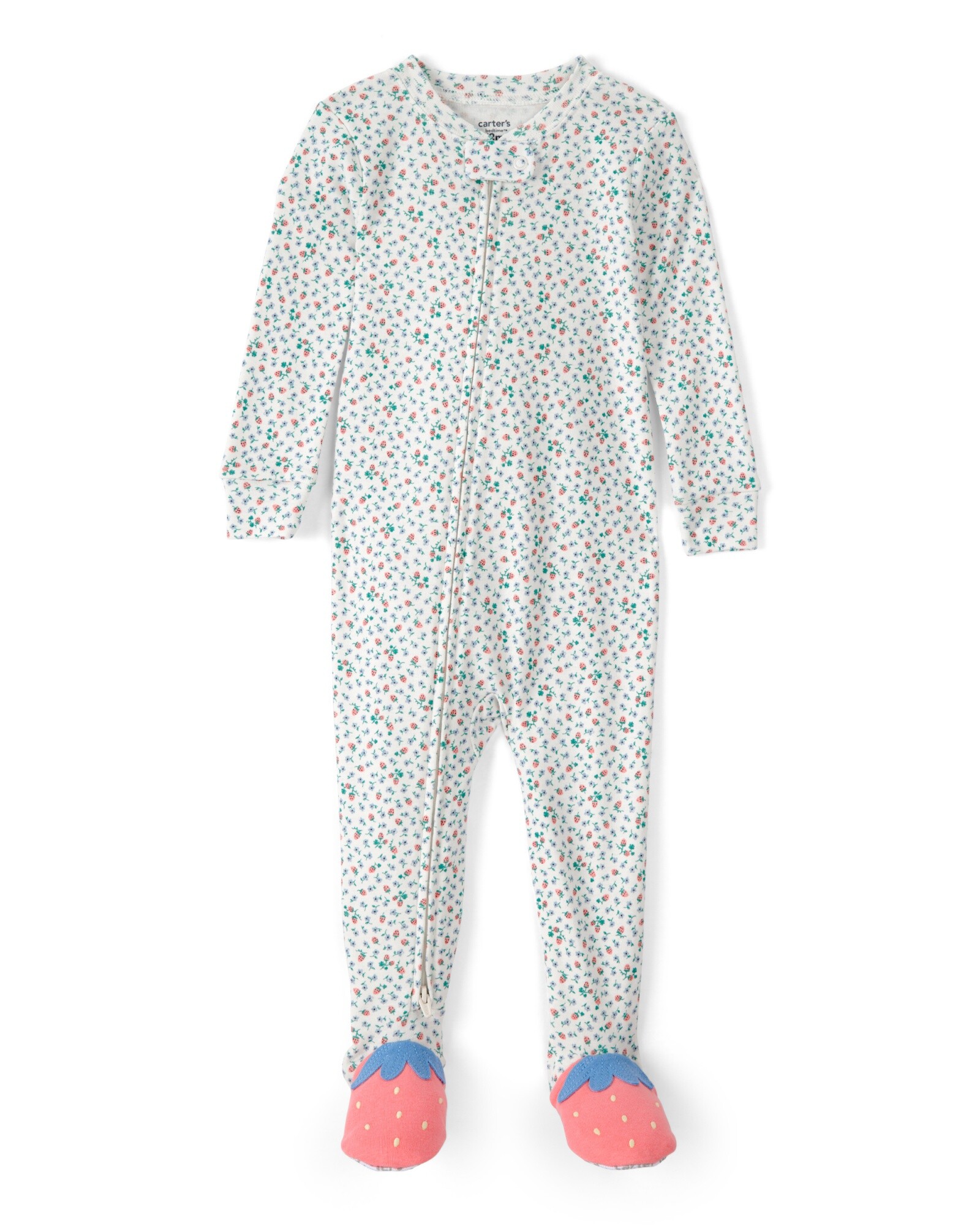 Pijama enterito de algodón con pie, diseño frutillas y flores. Talles 2-5T Sin color