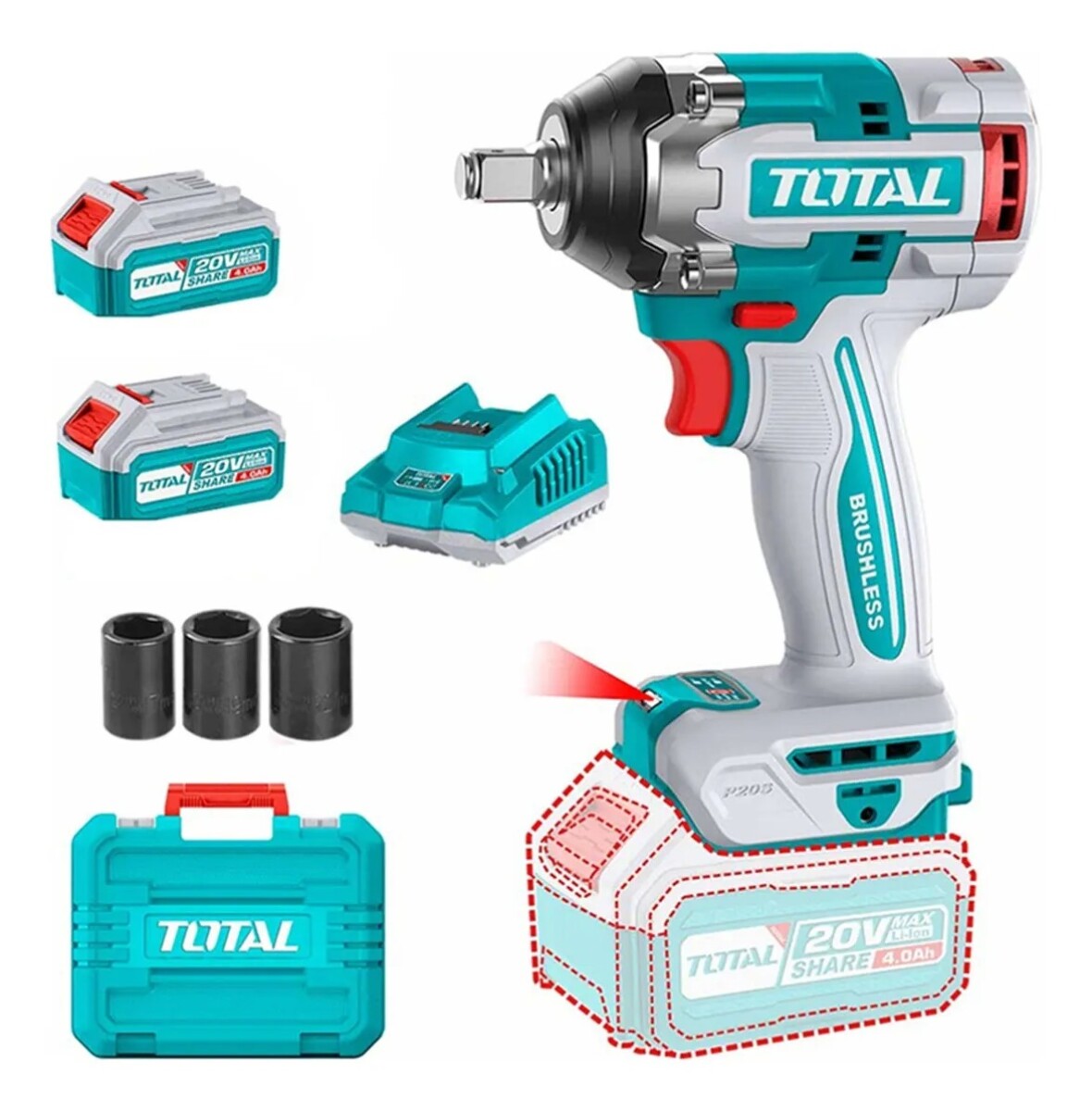 Llave de Impacto Profesional Total 500Nm Brushless Kit Completo 