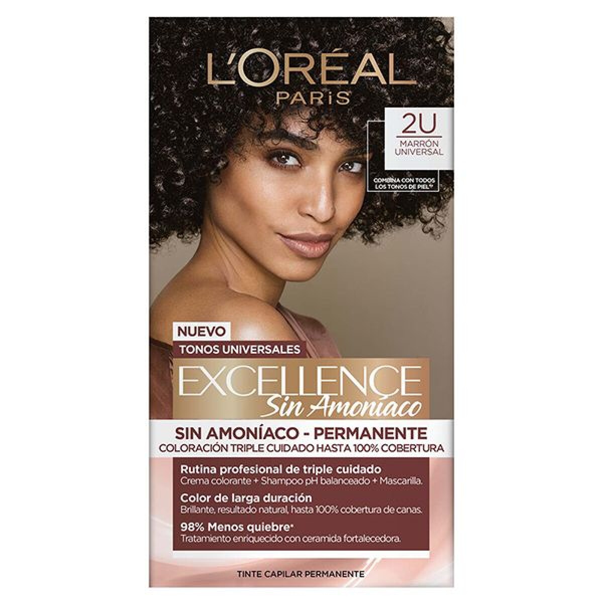 Tinta L’Oréal Excellence Sin Amoníaco N°2U Marrón Universal – Color Rico y Luminoso