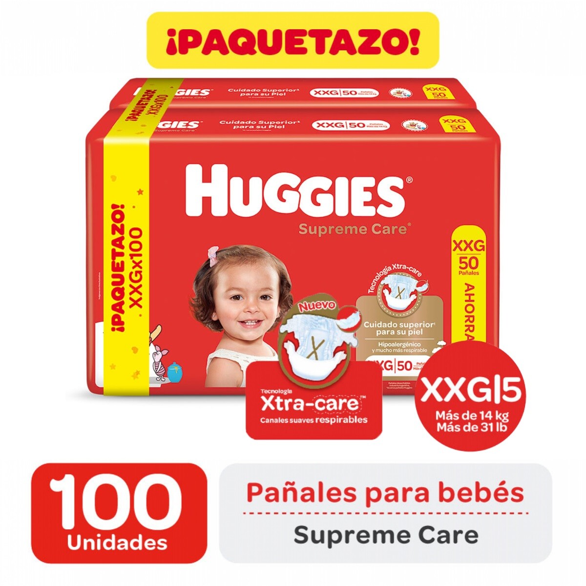 Pañales Huggies Supreme Care Talle Xxg 100 Uds. 