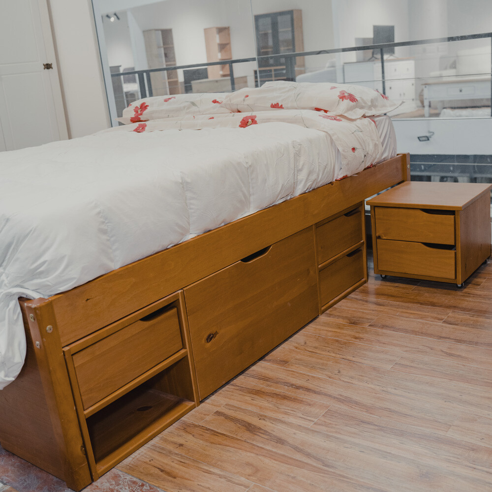 Cama Madera Maciza - 4 Cajones - Queen - Linea charme Amendoa