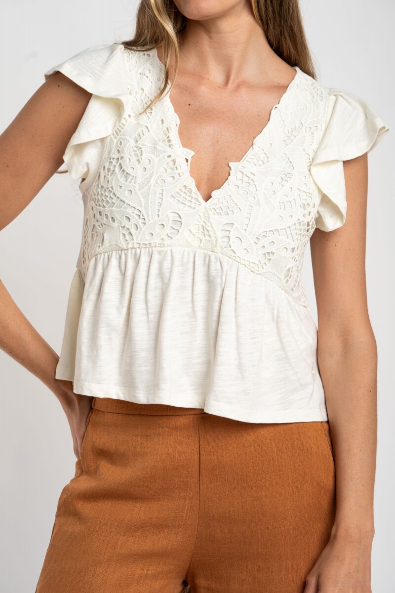 Remera Algodón Calados Nácar