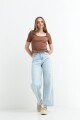 Remera m/c en rib cuello cuadrado TOSTADO