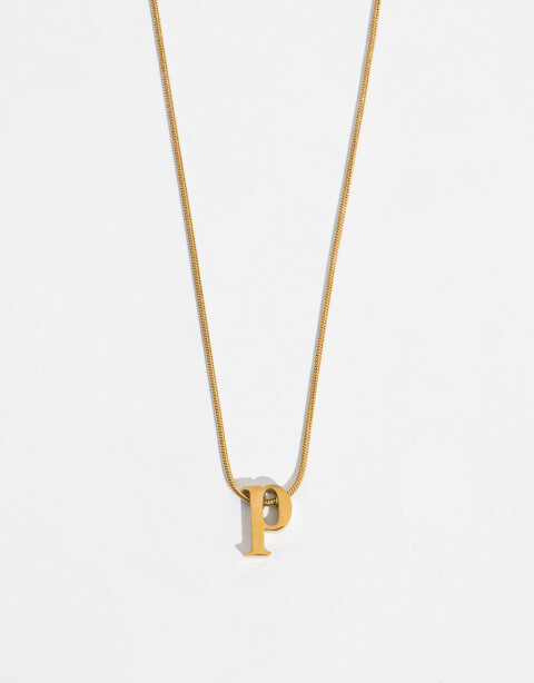 Cadena Corta con Dije Metal Cadena De Acero Con Inicial P - Dorado