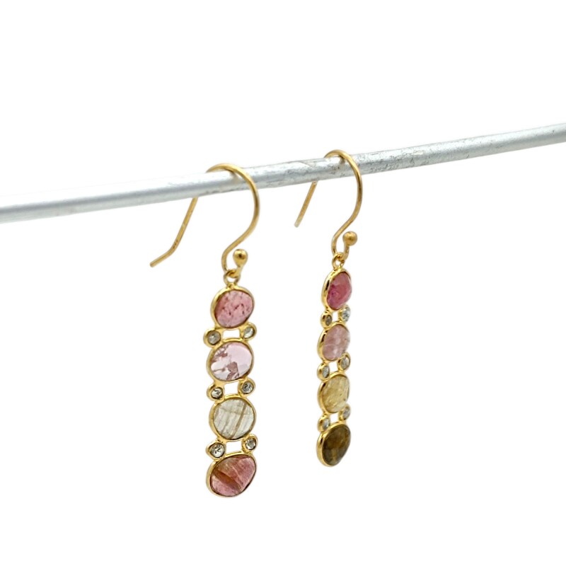 Caravanas Lucianna - Plata rodinada con micra oro 18k-Piedra turmalinas-CA2008 conpiedra