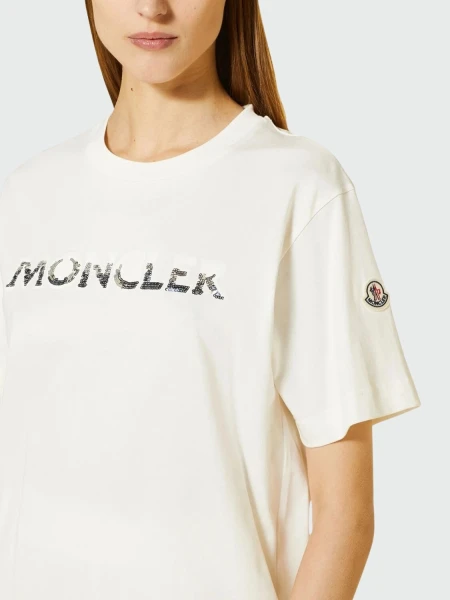 Moncler -Remera de algodón con logo, MONCLER Blanco